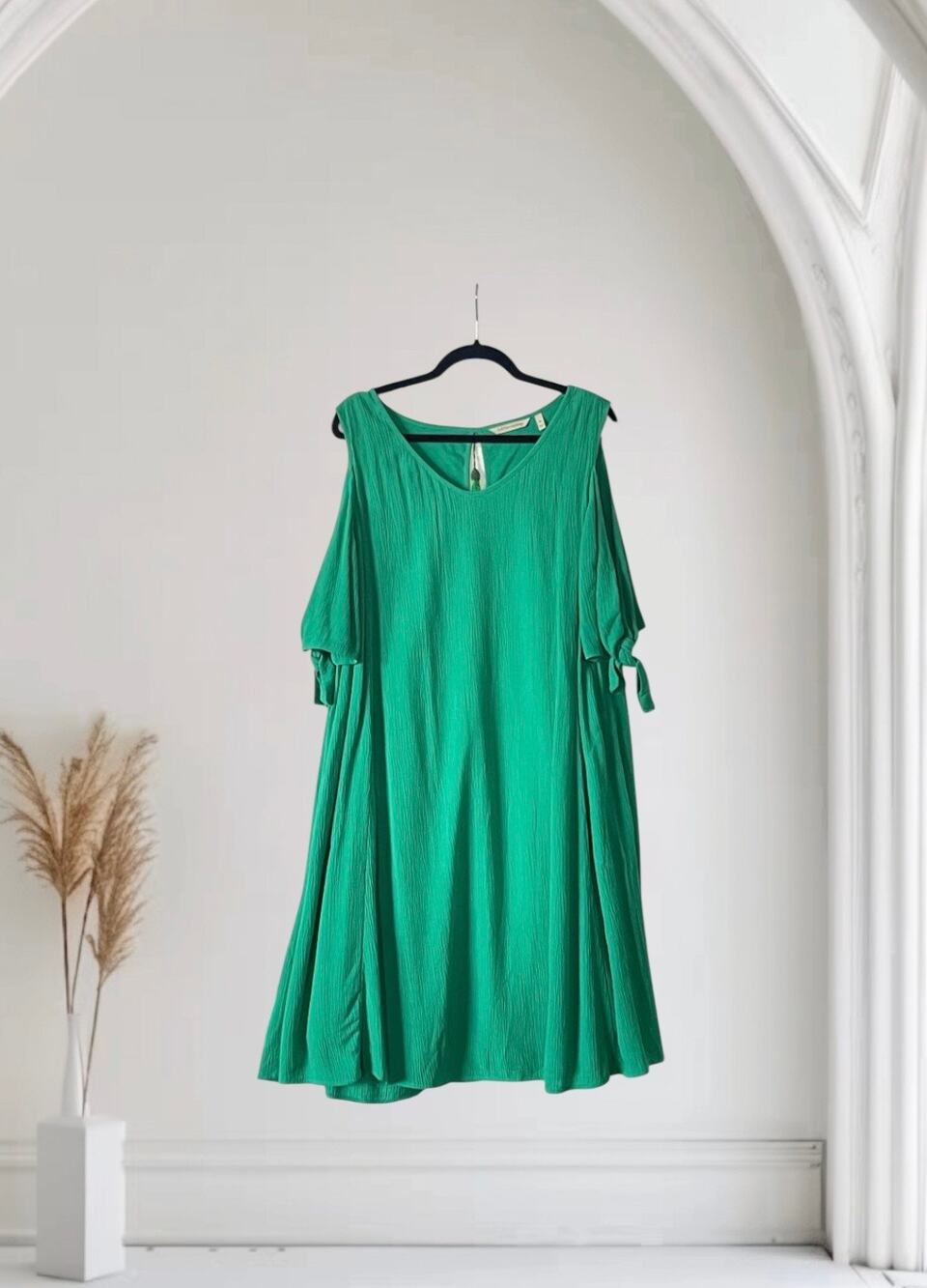 Soft Surroundings Green Destin Gauze Cold Shoulder Dress Pockets Sz X Large